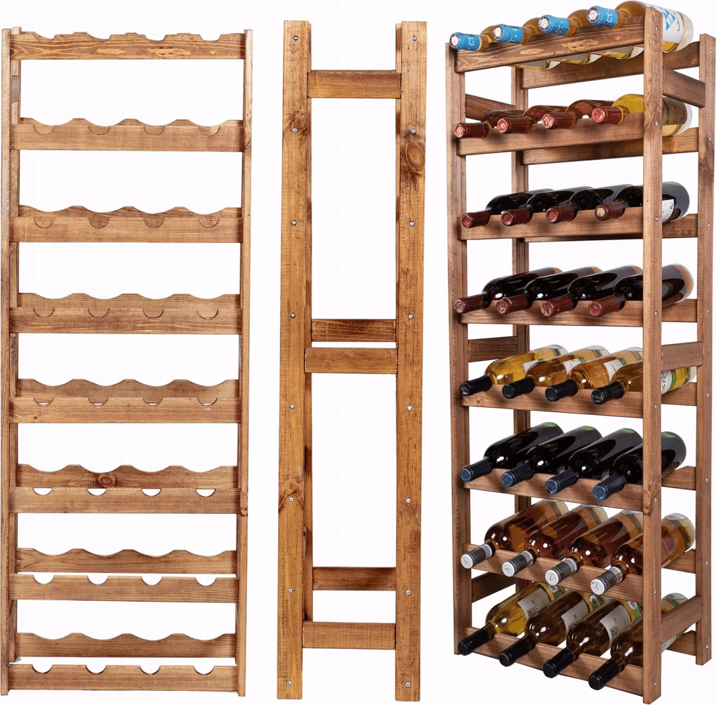 Palacktartó állvány fenyőfa bortartó polc 32 db-os 118x43x25cm