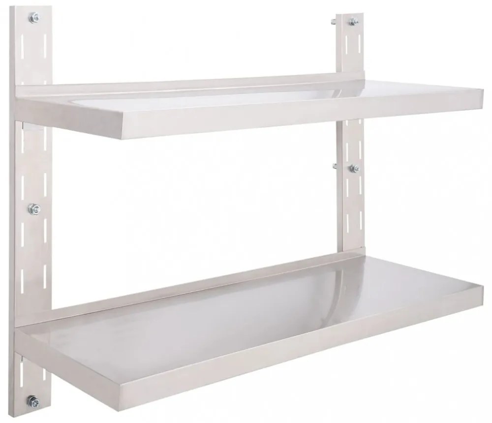 kétszintes rozsdamentes acél falra szerelhető polc 100 x 30 cm