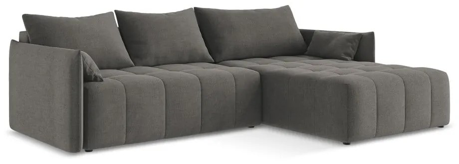 Sötétszürke kinyitható-tárolóhelyes sarokkanapé (jobb oldali-heverő résszel) Moku – Makamii