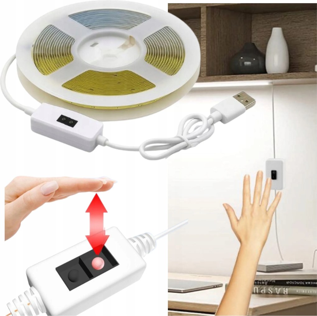 Led Szalag Szekrény Alatti Semleges Fehér Usb 5V Érintőkapcsoló Fényerőszabályzó
