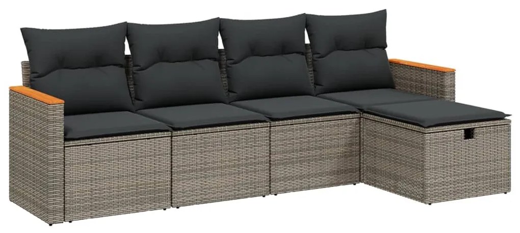 5 részes szürke polyrattan kerti ülőgarnitúra párnákkal