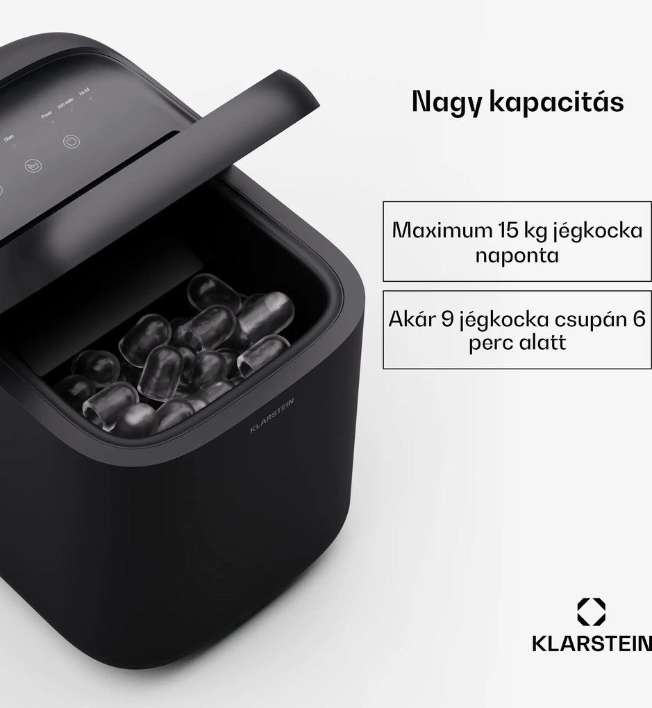 Klarstein SparkIce jégkocka készítő, 2 üzemmód, 1,5 l hideg víz, automatikus tisztítás, 15 kg/24 ó