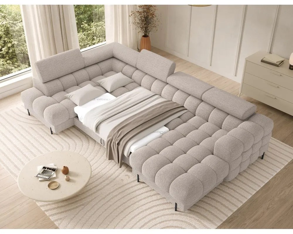 Bézs buklé kinyitható sarokkanapé (bal oldali-U alakú) Feraria – ELTAP