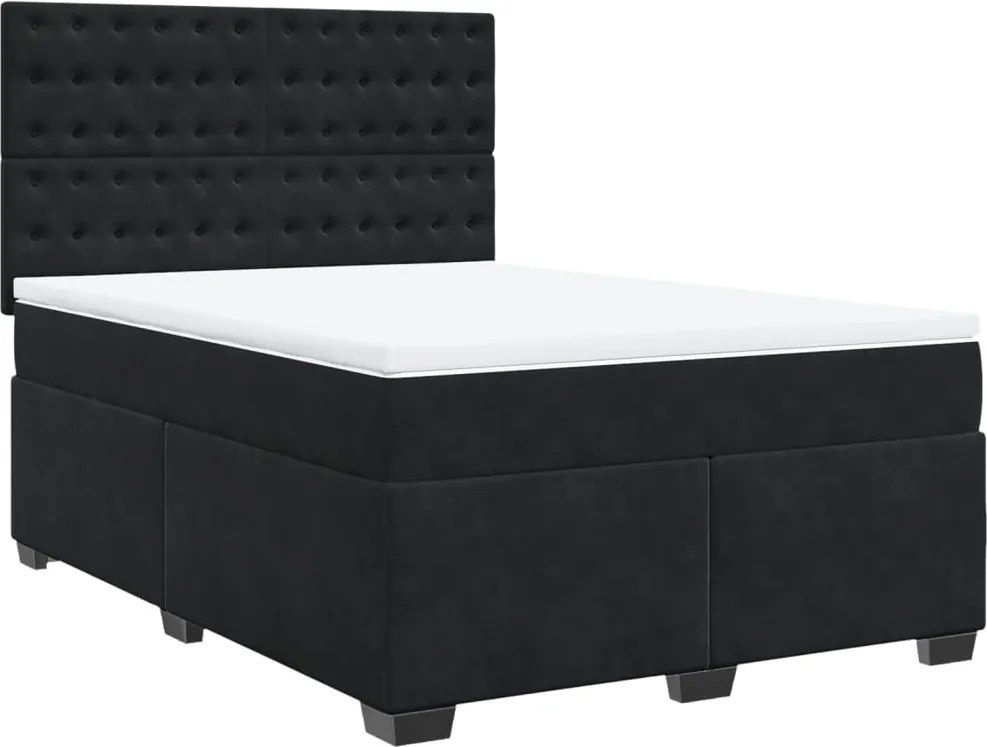 vidaXL fekete bársony rugós ágy matraccal 140 x 190 cm