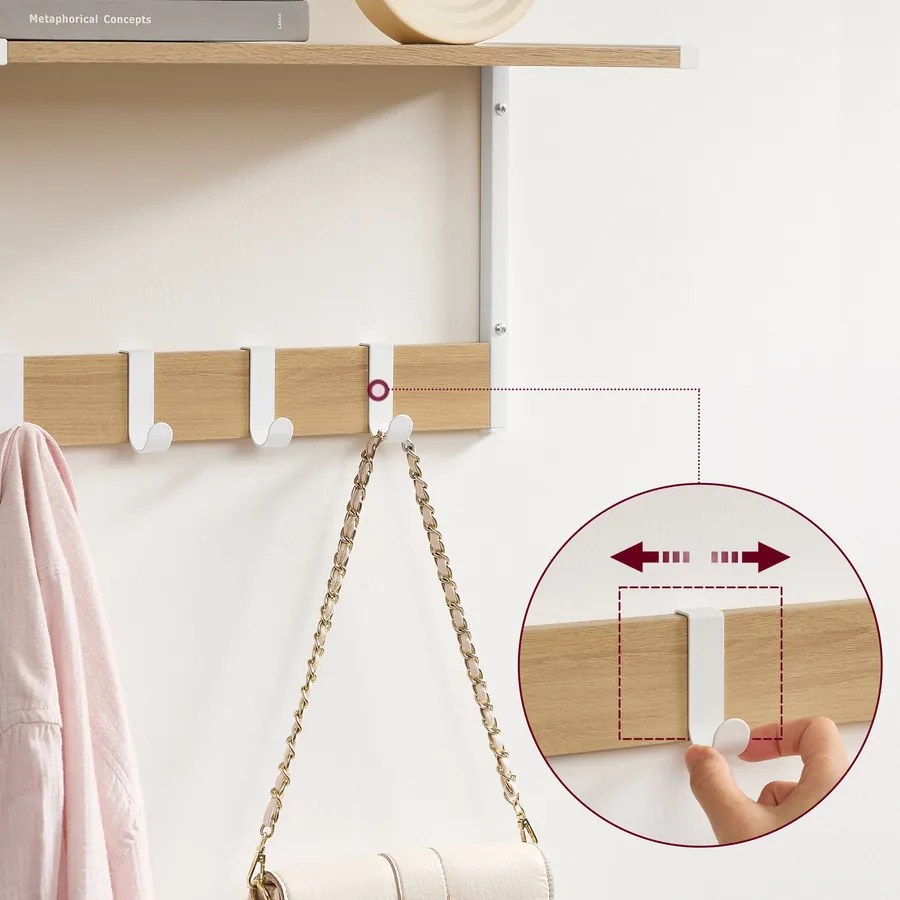 Lebegő polcok, falra szerelhető akasztós polcok, tölgy fehér