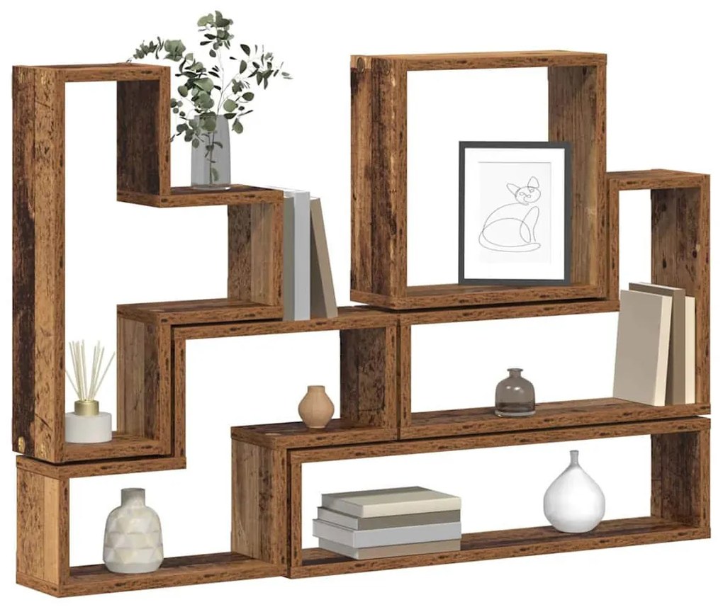 Fal Cube polcokkal Egyéb Régi fa 96 x 12 x 64 cm Faanyag