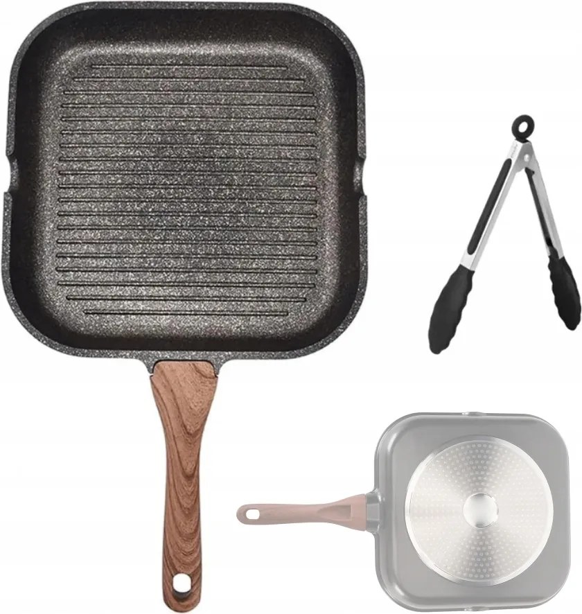 Öntöttvas Grill Serpenyő Robusztus Nehéz Indukciós Gáz 28X28CM Fekete