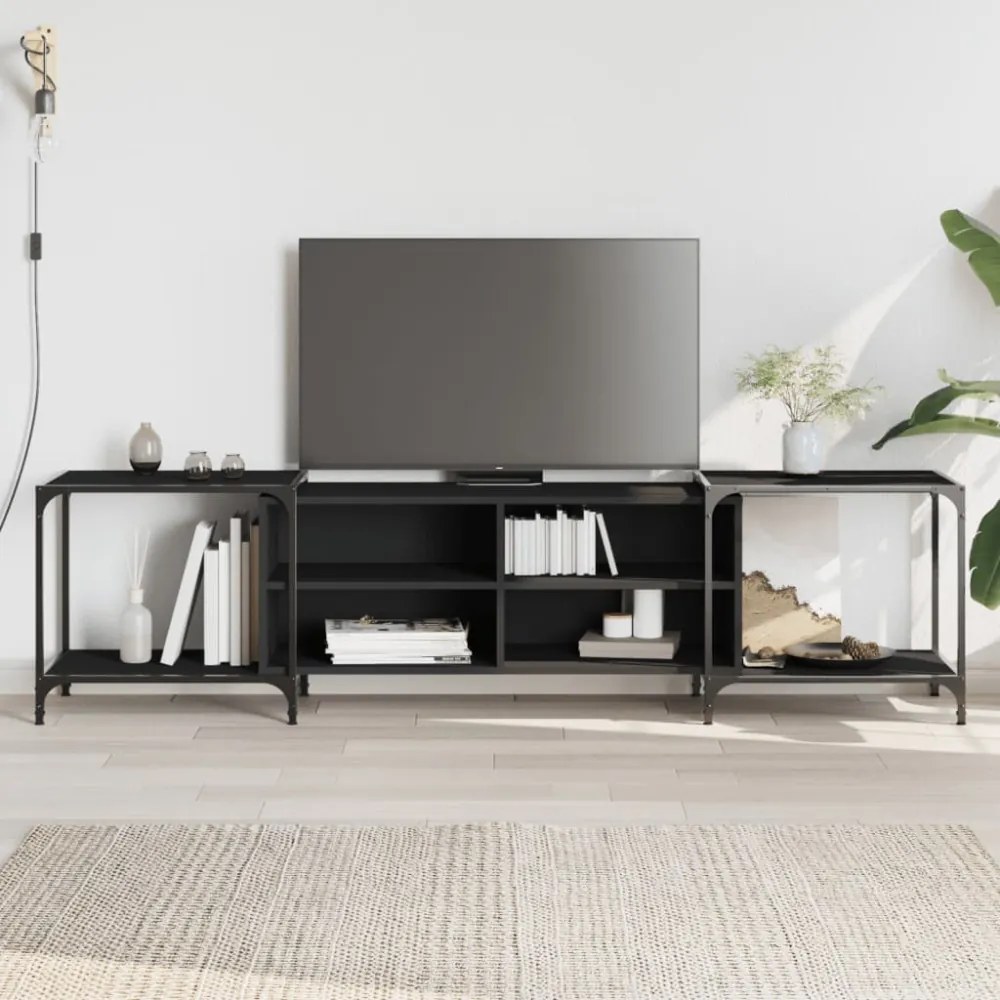 fekete szerelt fa TV-szekrény 203 x 37 x 50 cm