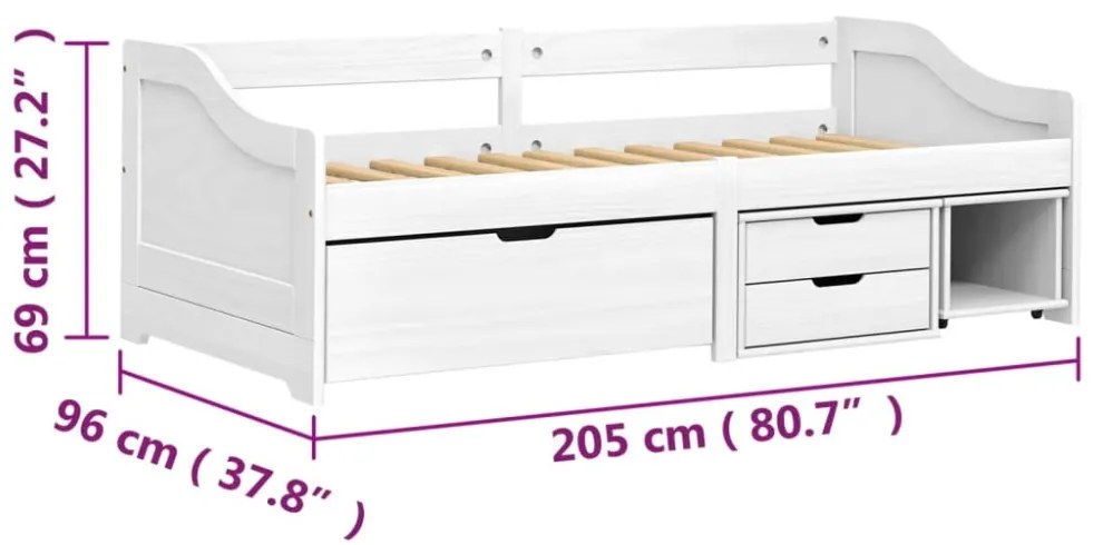 IRUN fehér tömör fenyőfa kanapéágy 3 fiókkal 90 x 200 cm