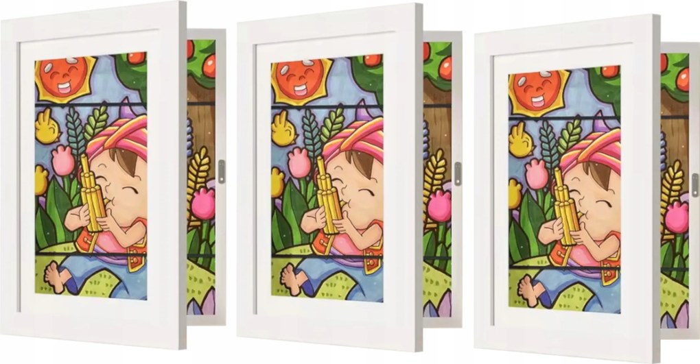 3x Művészi Nyitható Keret Gyermek Rajztartóval Fehér