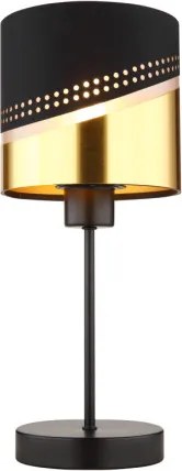 Globo 54046T Asztali lámpa fém fekete matt, textil fekete, műanyag aranyszínű, fekete PVC kábel, billenőkapcsoló a kábelen, ø: 160mm, M: 380mm, kábel hossza 1500mm, 1x E27 40W 230V izzó nélkül