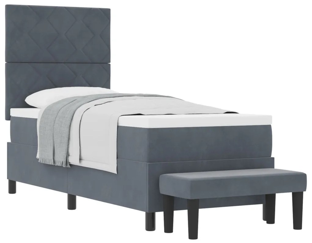 Box Spring Ágy Matraccal és Pad Sötétszürke 80x200 cm Bársony
