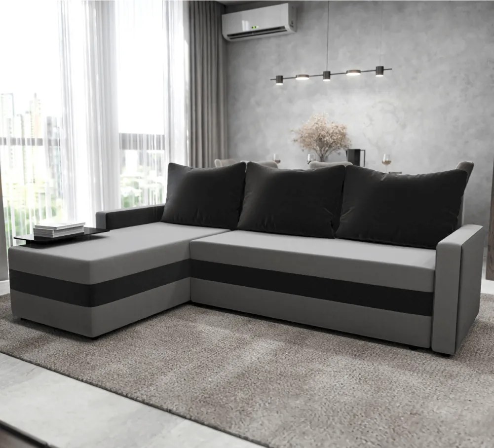 Univerzális ülőgarnitúra, szürke/fekete, PAULITA NEW