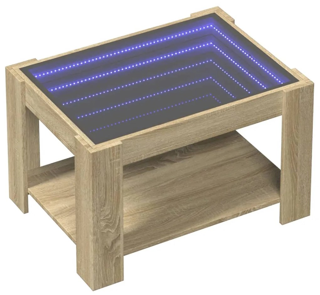 sonoma tölgy szerelt fa dohányzóasztal LED-del 73 x 53 x 45 cm