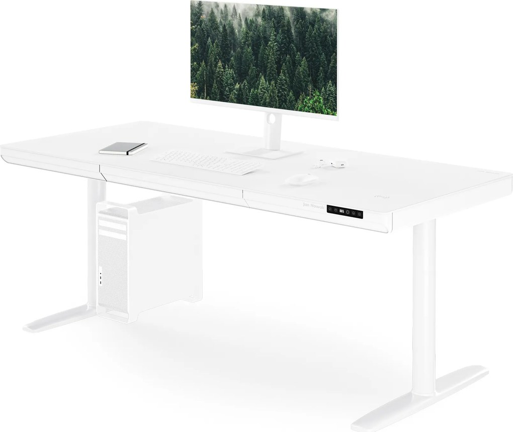Elektromos ülő-álló íróasztal fiókkal és Qi vezeték nélküli töltővel fehér, 1600 mm: ELLIS