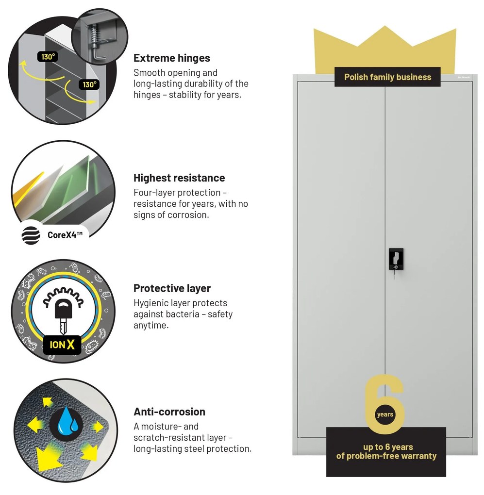 Fém iratszekrény JAN H, 900 x 1950 x 400 mm, szürke