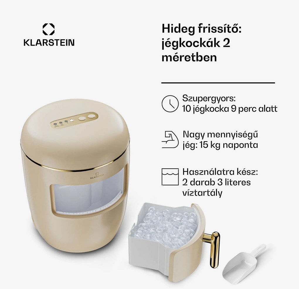 Klarstein Passau jégkockakészítő 2 méret 15 kg/24 h Auto-Clean