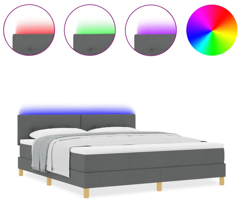 Rugós ágy matraccal és LED világítással Sötétszürke 180x200 cm Szövet