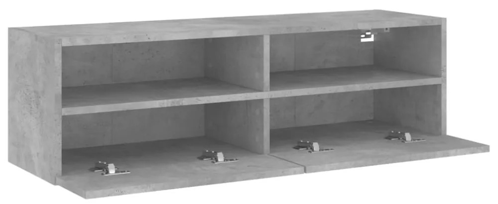 betonszürke szerelt fa fali TV-szekrény 100 x 30 x 30 cm