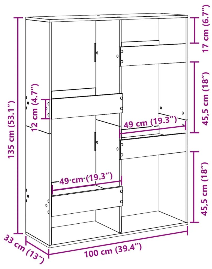 barna tölgy színű szerelt fa könyvespolc 100 x 33 x 135 cm