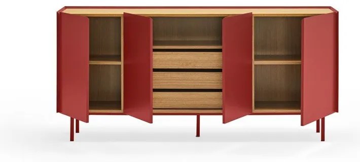 Piros alacsony komód tölgyfa dekorral 165x78 cm Arista – Teulat