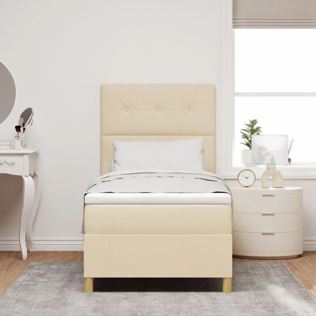 Box Spring Ágy Matraccal Krém Egyszemélyes Szövet