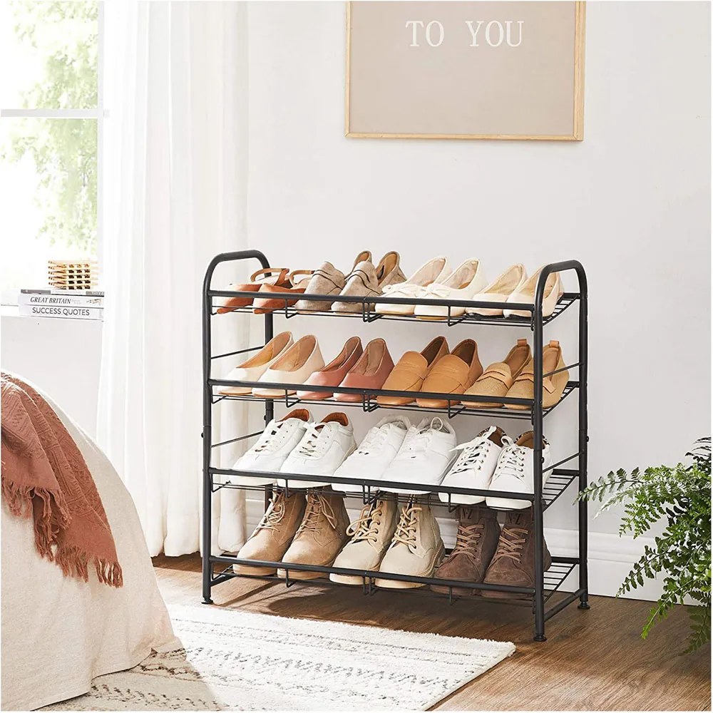IRON cipőtartó állvány, 4 polcos, 68,5x27,5x65 cm, fekete SongmicsHome