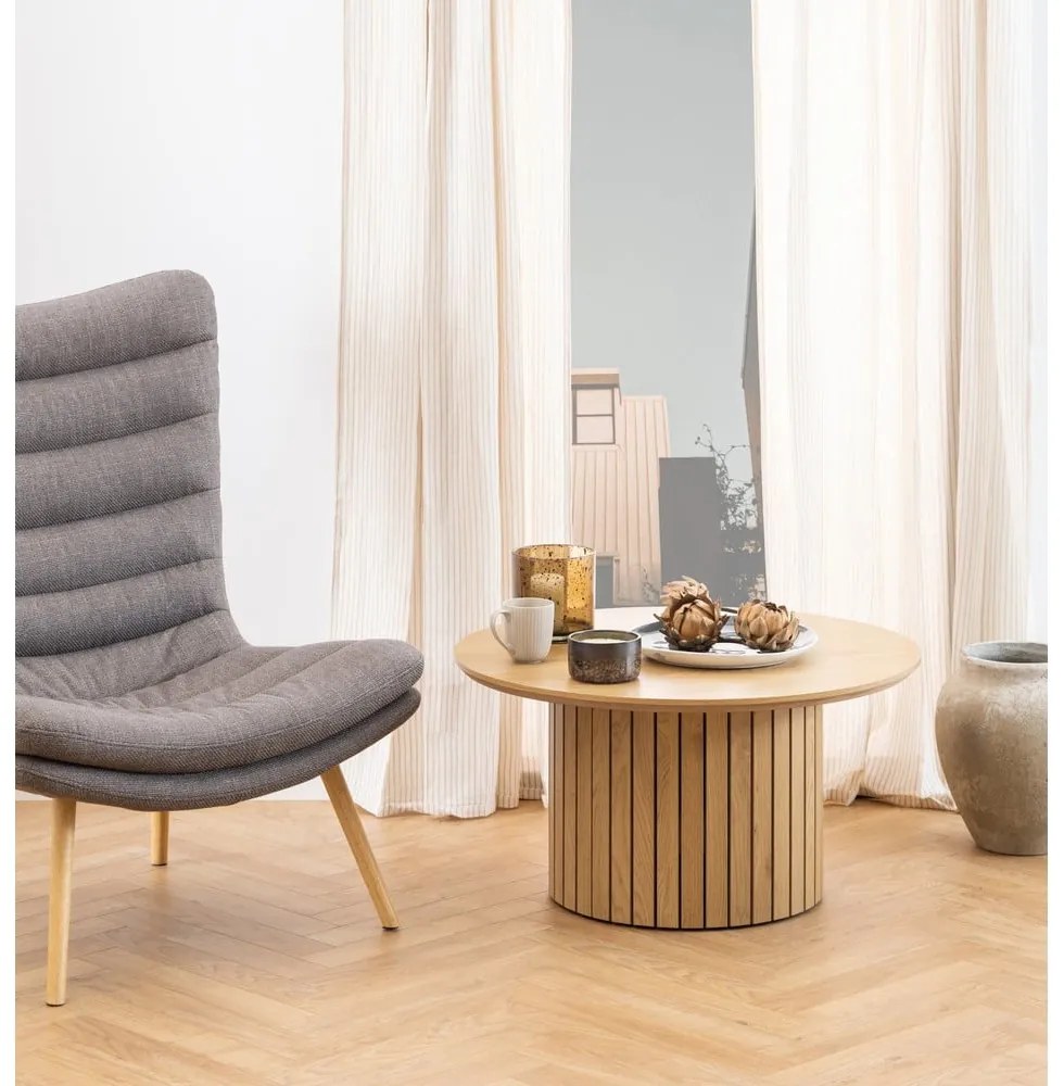 Kerek dohányzóasztal tölgyfa dekoros asztallappal ø 80 cm Yale - Actona