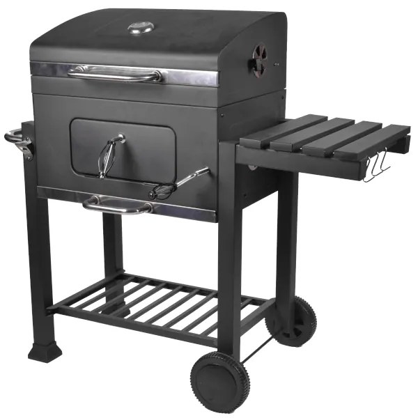 PRAKTIKER DELUXE FASZENES BBQ GRILL 2 KERÉKKEL SÖTÉTSZÜRKE