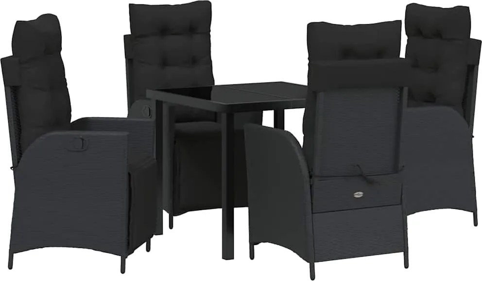 vidaXL Kert étkező szett párnával 5 pcs Fekete polirattan