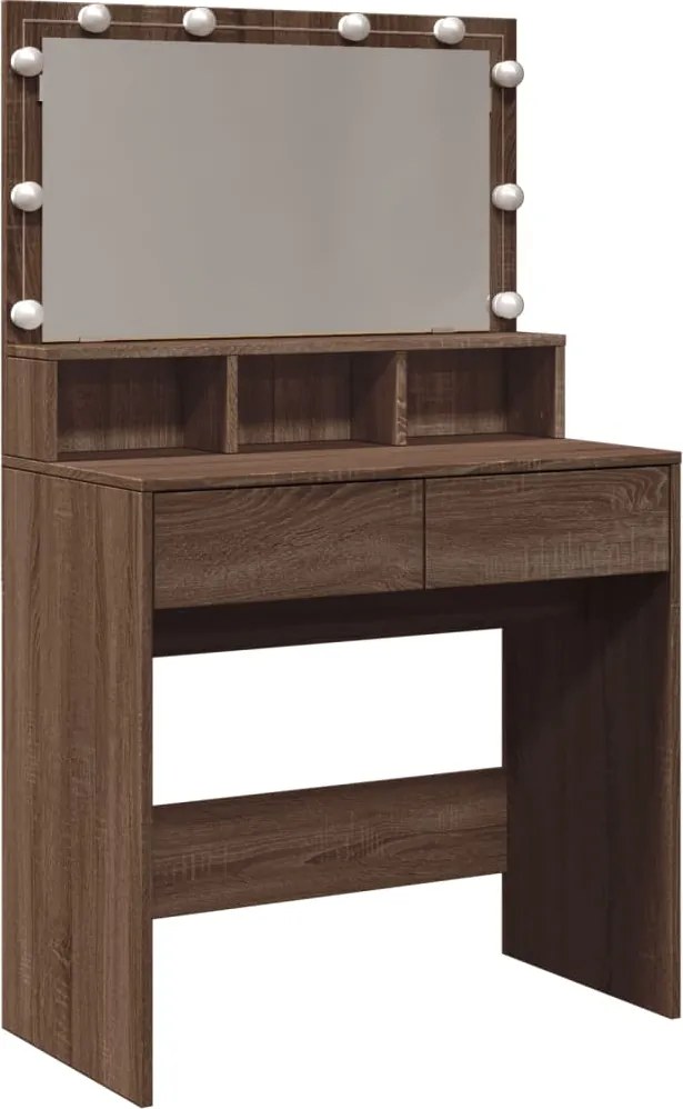 vidaXL barna tölgy színű fésülködőasztal LED-del 80 x 41 x 134,5 cm
