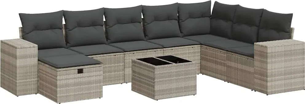 vidaXL 9 részes világosszürke polyrattan kerti ülőgarnitúra párnával