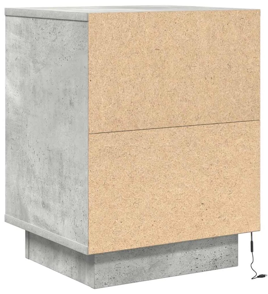 2 db betonszürke éjjeliszekrény LED-fényekkel 38x34x50 cm