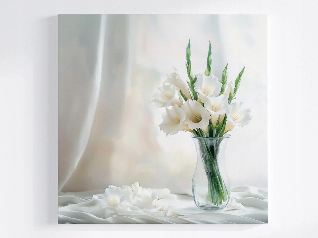 Poszter Virágok Fehér Gladiol Kard Váza Természet 40x40