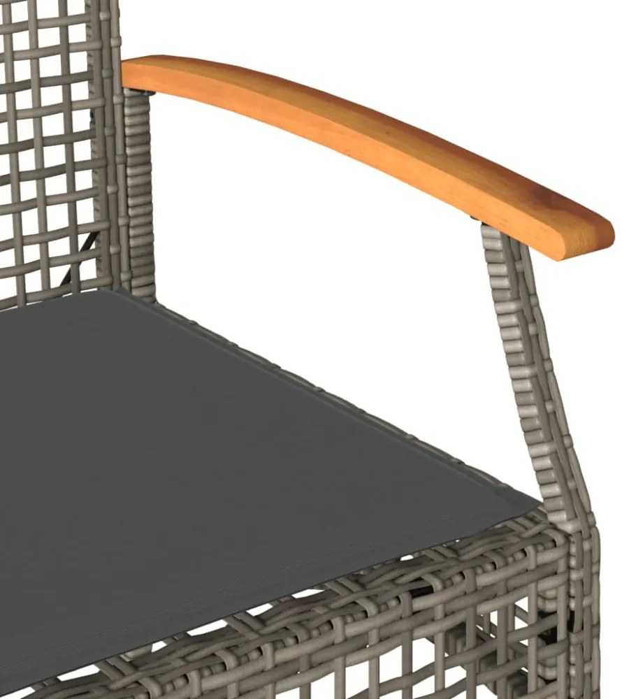 szürke polyrattan és akácfa kerti pad párnával