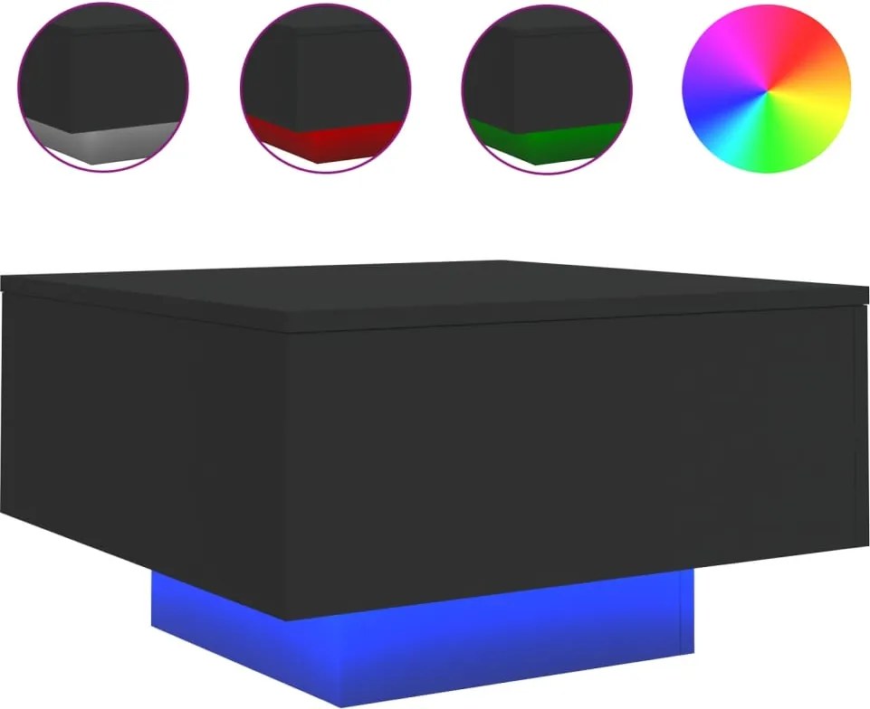 vidaXL fekete dohányzóasztal LED-lámpákkal 55 x 55 x 31 cm