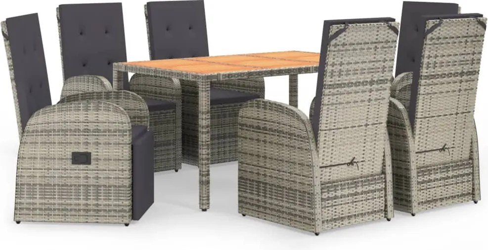 vidaXL 7 részes szürke polyrattan kerti étkezőgarnitúra párnával