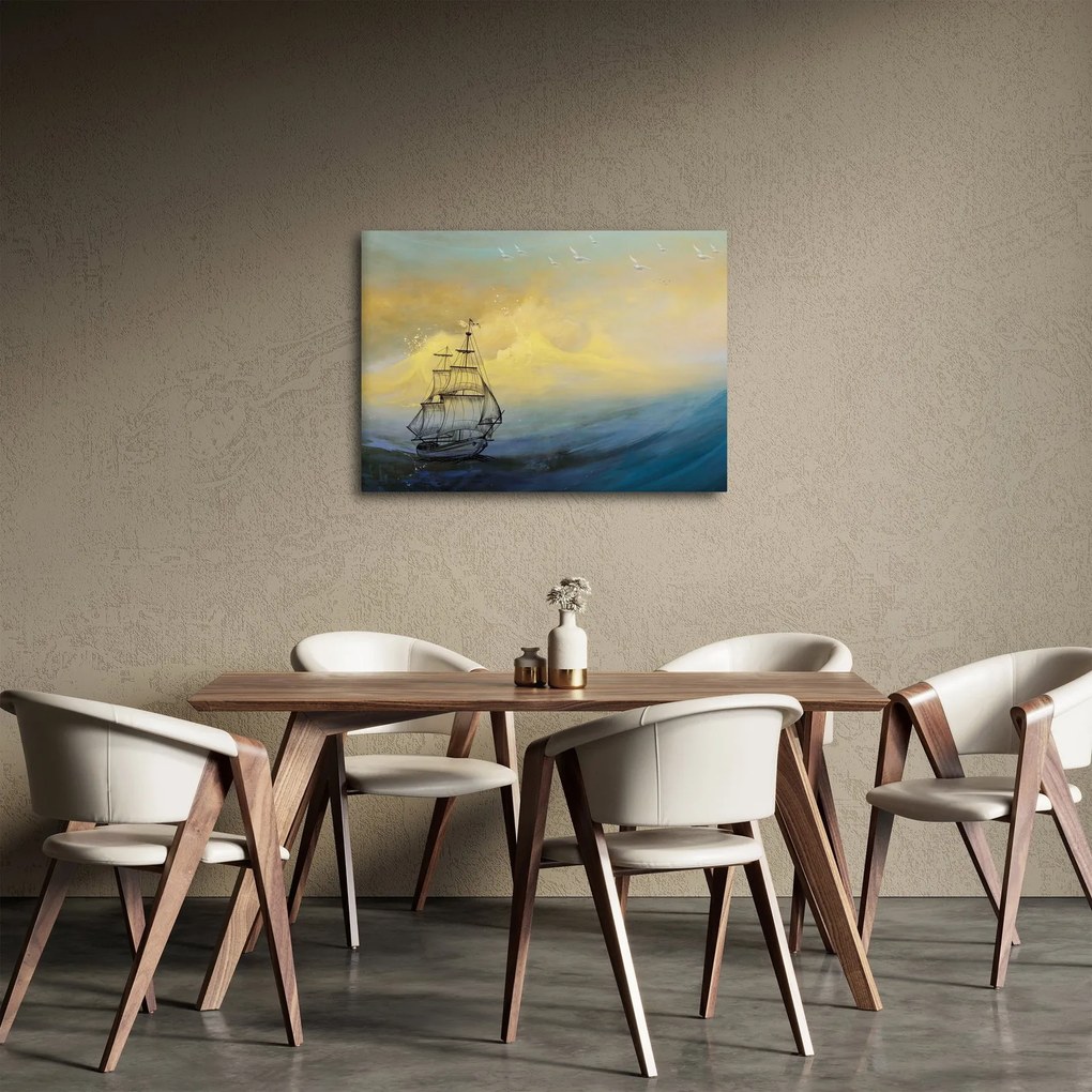 Kép - Egy hajó festménye a tengeren (70x50 cm)