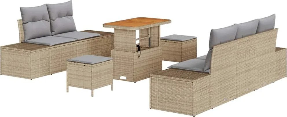 vidaXL Kerti Kanapé Szett párnával tárolóval 8 pcs Bézs Poli rattan