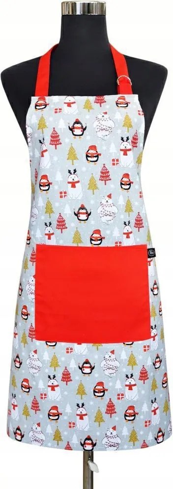 Konyhai kötény 60x75 maci szürke piros karácsonyi pamut