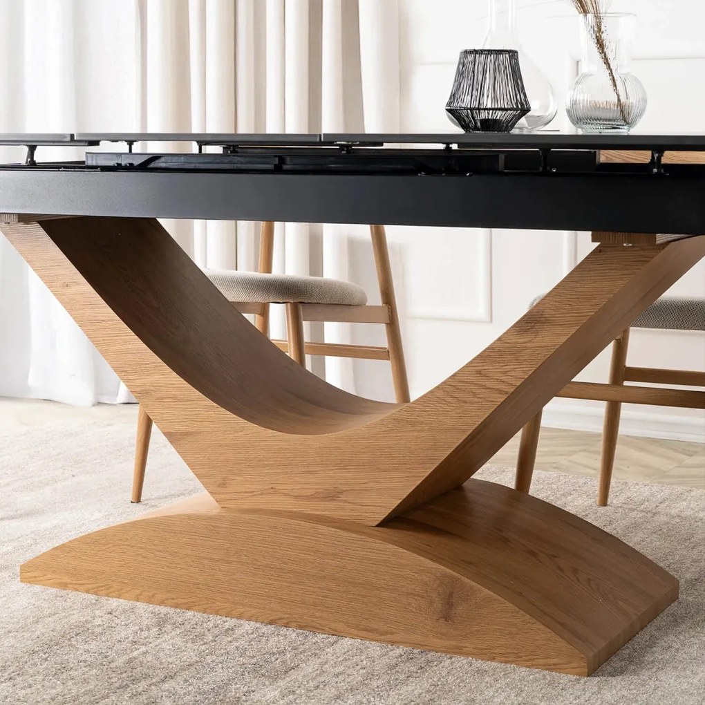 Stół ALICANTE Ceramiczny Rozkładany 160-200 cm Czarny márvány/Dąb