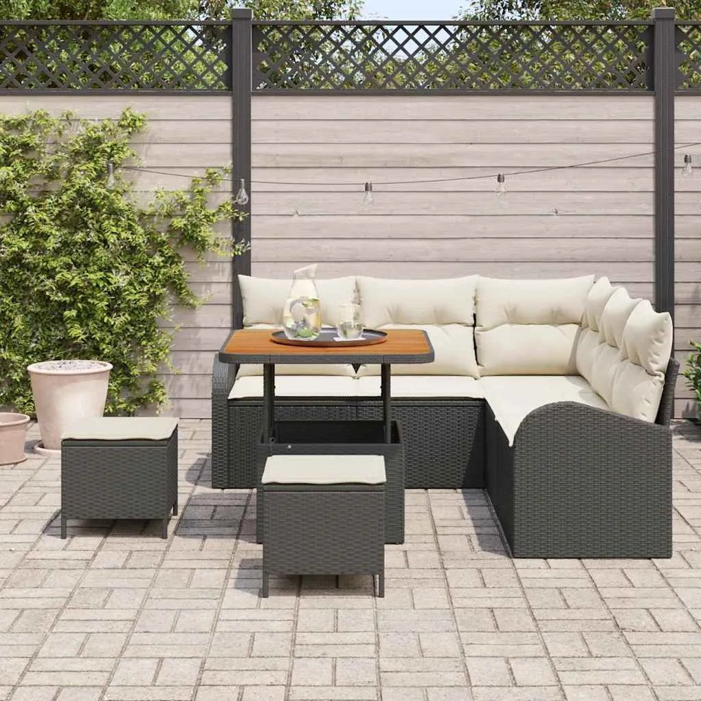 Kerti Kanapé Szett párnával 8 pcs Fekete, Krém 80 x 80 x 71 cm