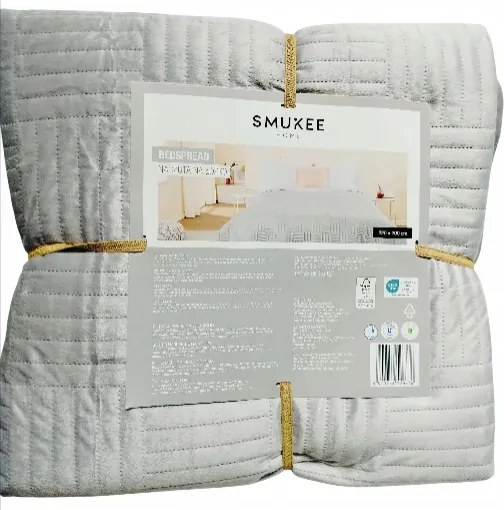 Nagy ágytakaró takaró 220x200 velúr steppelt világos szürke hamu 736