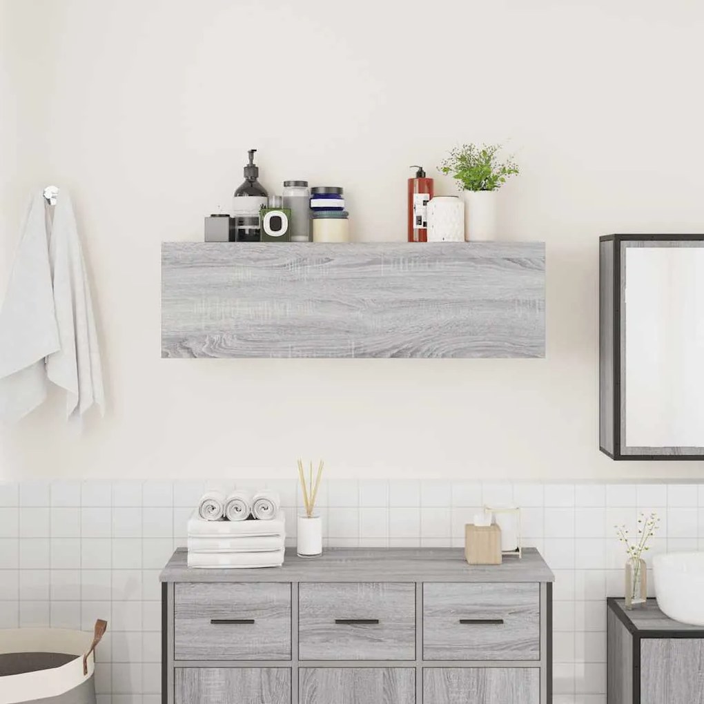 szürke sonoma szerelt fa fali fürdőszobaszekrény 100x25x30 cm