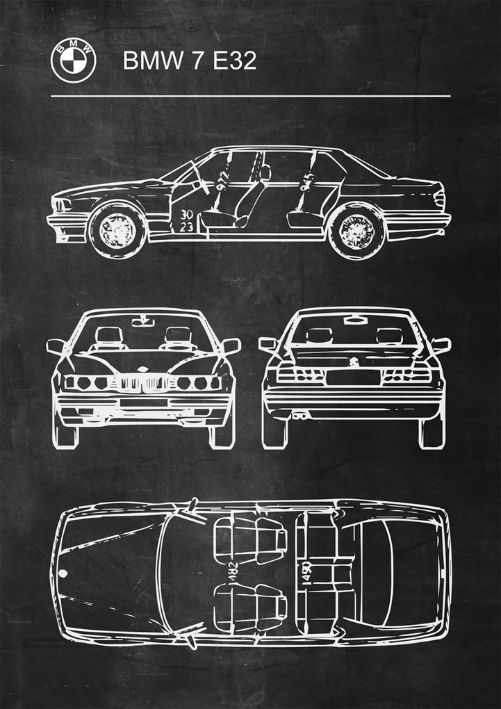 Poszter Bmw 7 E32 Retro Poster Blueprint
