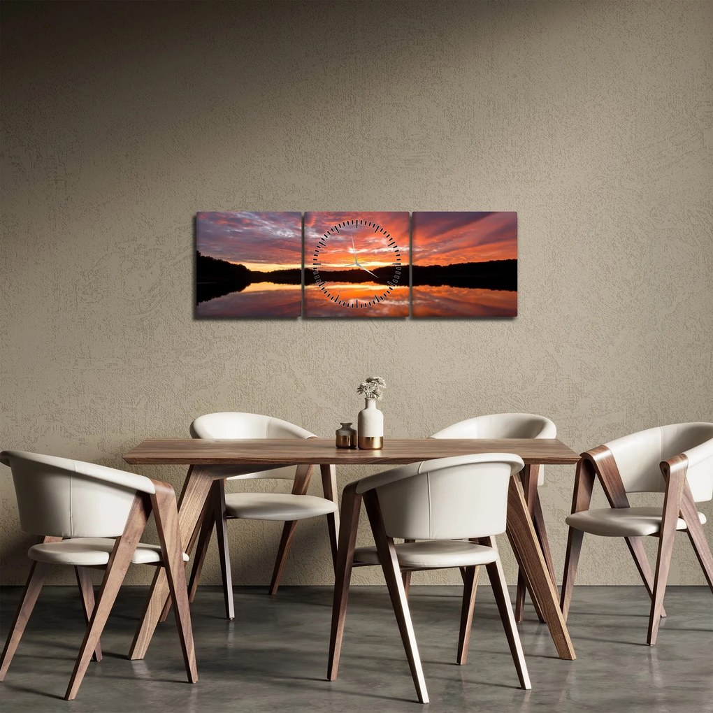 Kép - Naplemente a tó felett (órával) (90x30 cm)