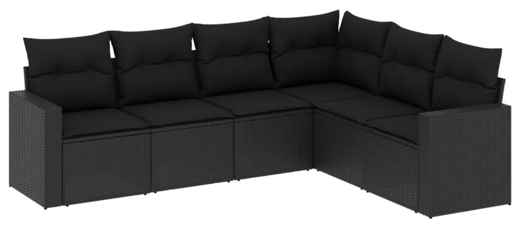 6 részes fekete polyrattan kerti ülőgarnitúra párnákkal