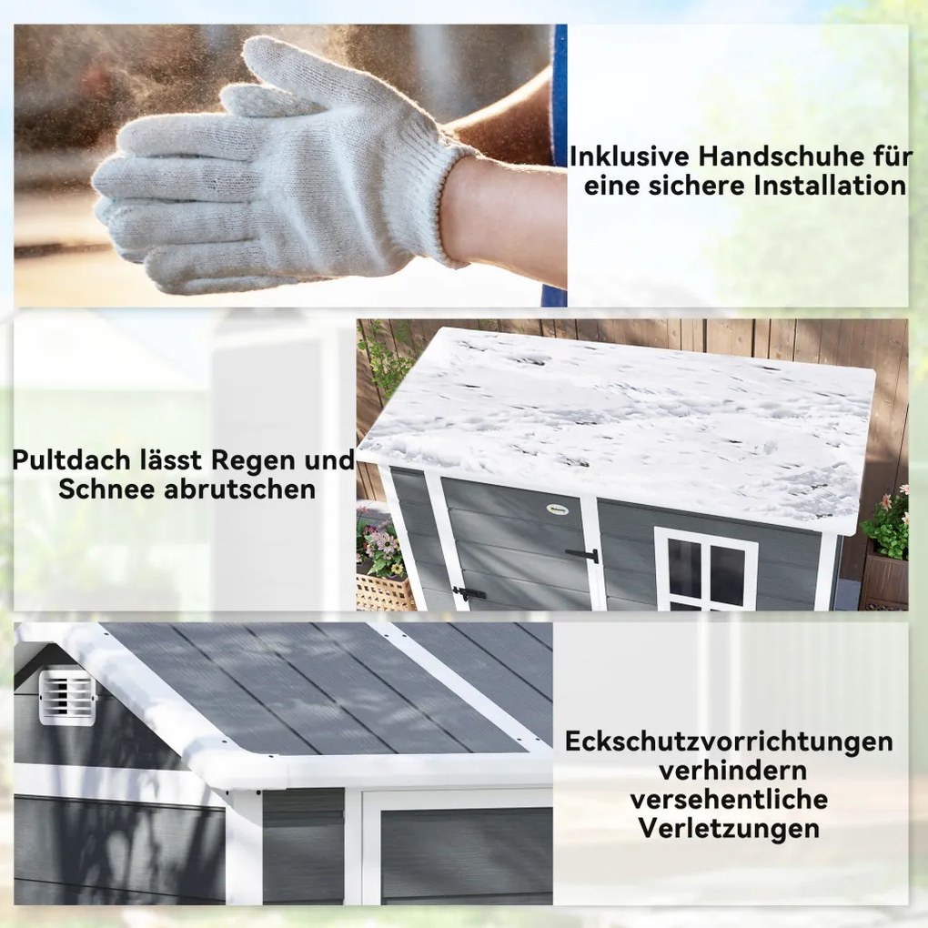 Outsunny kerti ház, szerszámoskamra padlóval, ablakkal, zárható ajtóval, műanyag gyantából, időjárásálló, szürke