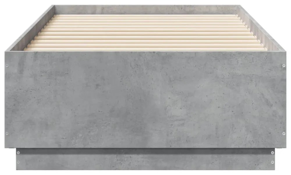 betonszürke szerelt fa ágykeret LED-del 90 x 190 cm