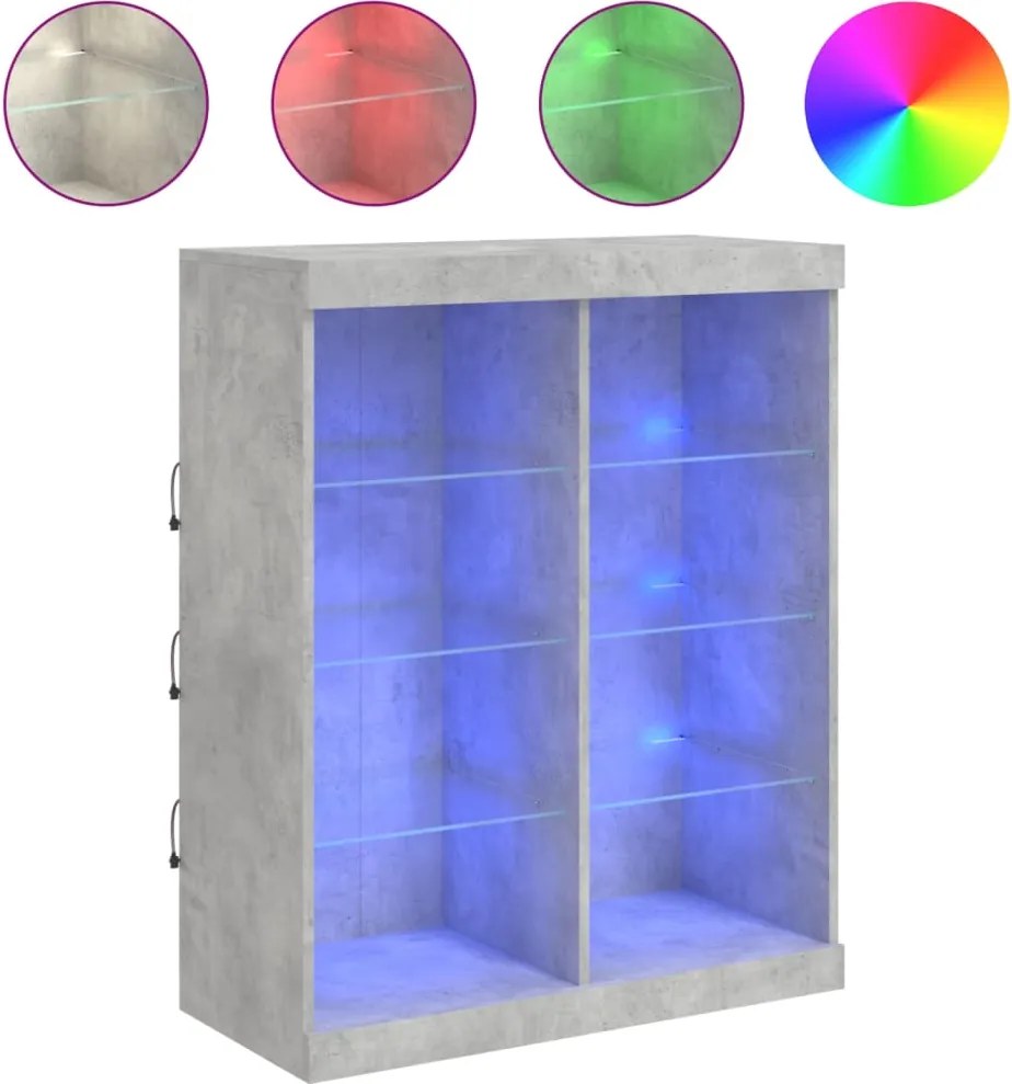 vidaXL betonszürke tálalószekrény LED-világítással 81 x 37 x 100 cm